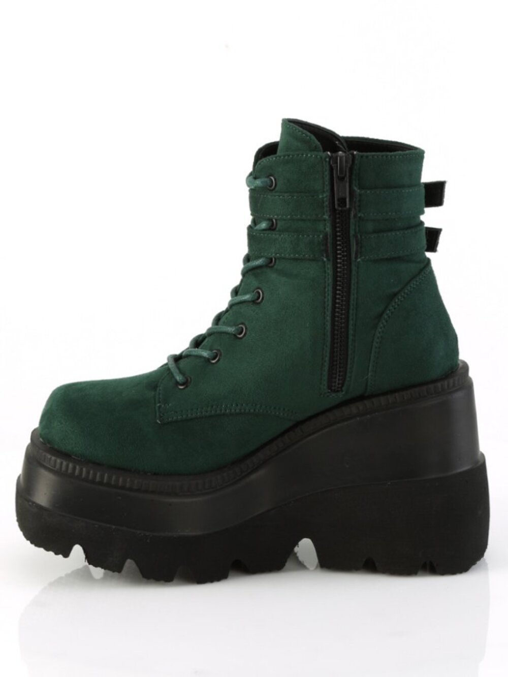 Emerald Vegan Suede Ankle Boots with Double Buckled Ankle Straps - Picture 3 of 4